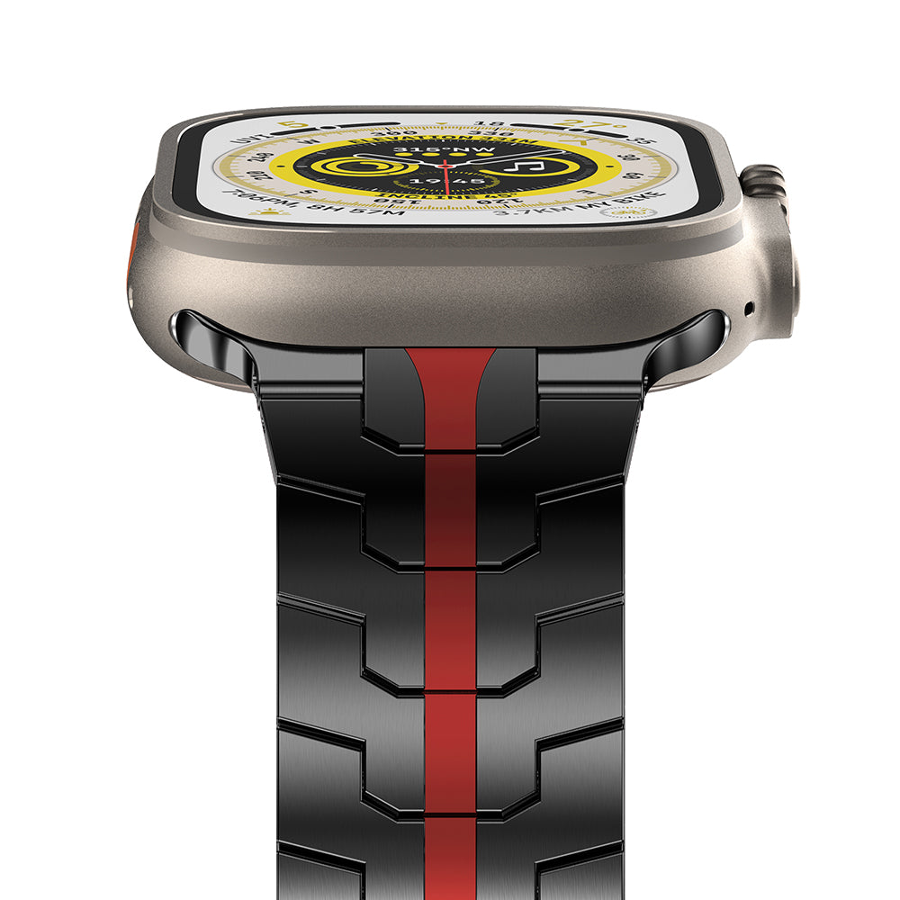 For Apple Watch Series 9 8 7 41mm / 6 5 4 SE (2022) SE (2023) SE 40mm / 3 2 1 38mm Stainless Steel Band Watch Strap - Black+Red For Apple Watch Series 9 8 7 41mm / 6 5 4 SE (2022) SE (2023) SE 40mm / 3 2 1 38mm Stainless Steel Band Watch Strap - Black+Red